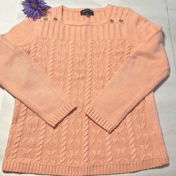 Jones New York Signature Pastel Orange Cable Knit Sweater L - Picture 3 of 4